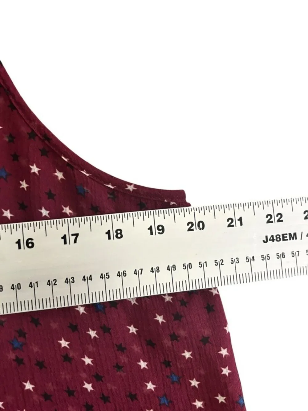 No Boundaries Women’s Burgundy Multicolored Star Pattern Sheer Top - Picture 5 of 6